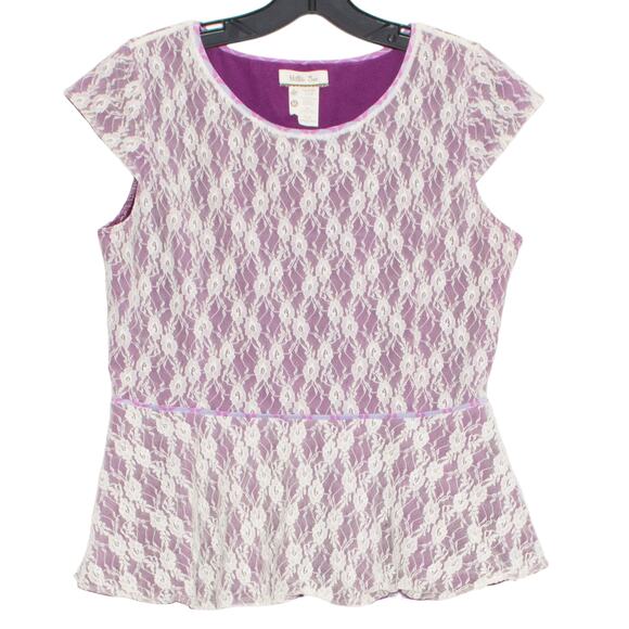 Matilda Jane Top Lace Boho Romantic Coquette Glam Floral Peplum Purple Medium - Picture 1 of 4